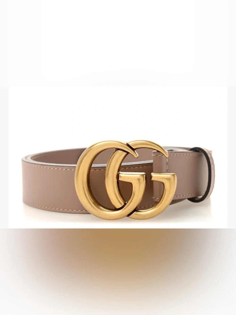 Gucci Taupe Leather Belt with Gold Double G Buckle